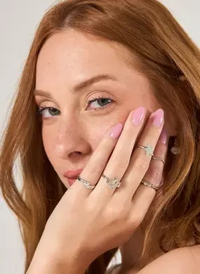 Conjunto 5 Anéis Prateados Estrela