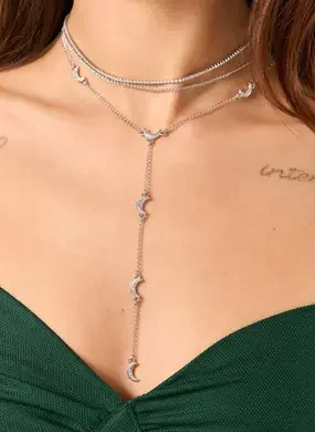 Conjunto 3 Colares Prateados Riviera Lua