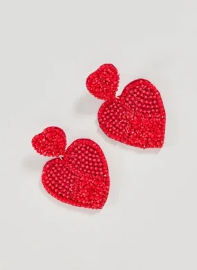 Brinco Vermelho Coração Com Miçangas