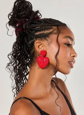 Brinco Vermelho Coração Com Miçangas