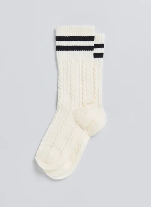 Meia Off‑White Listras Com Textura