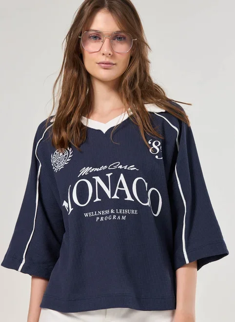 Camiseta Polo Box Texturizada Mônaco