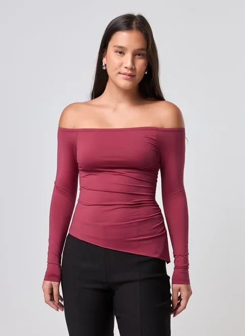 Blusa Manga Longa Poliamida Barra Assimétrica