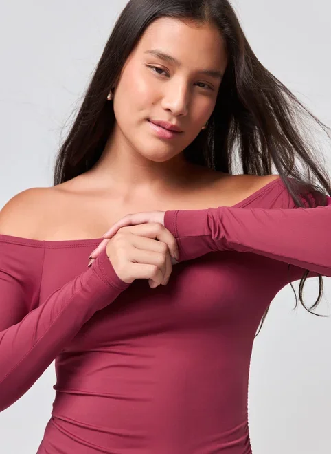 Blusa Manga Longa Poliamida Barra Assimétrica