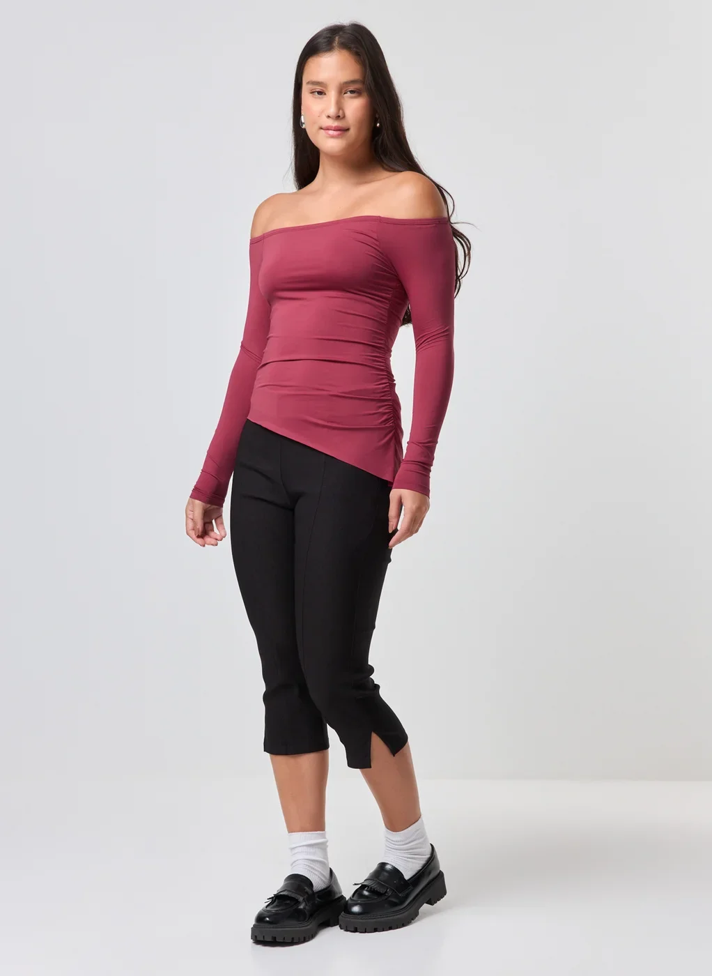 Blusa Manga Longa Poliamida Barra Assimétrica