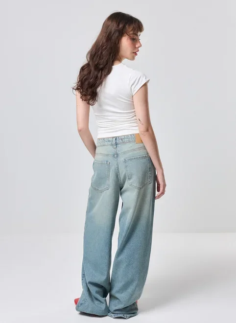 Blusa Manga Curta Off‑White Franzido