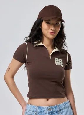 Mini Tee Polo Raglan Estampa Bordada