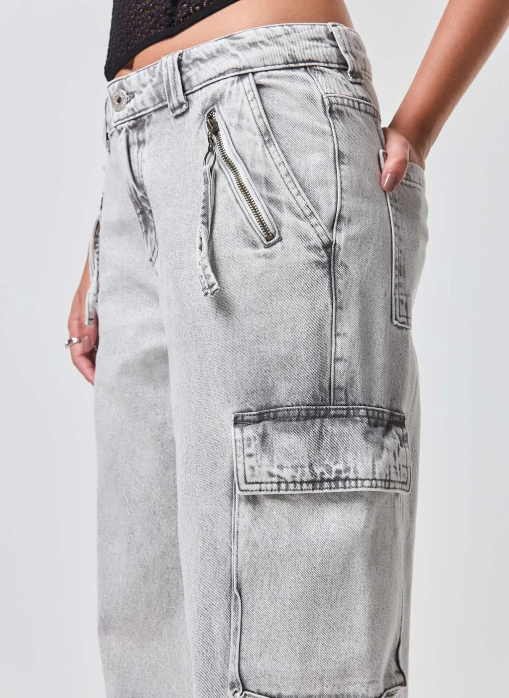 Calça Jeans Wide Leg Bolsos