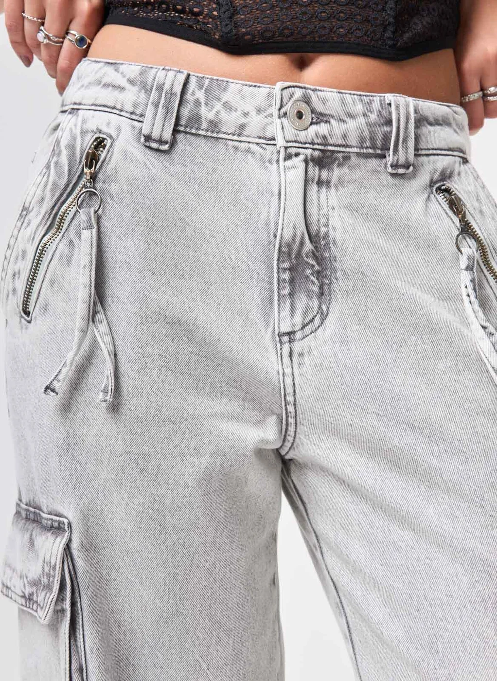 Calça Jeans Wide Leg Bolsos