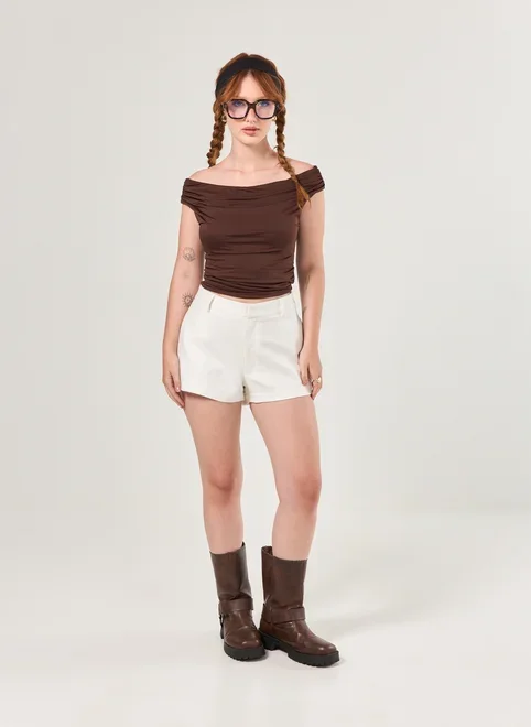 Cropped Ombro A Ombro Franzido