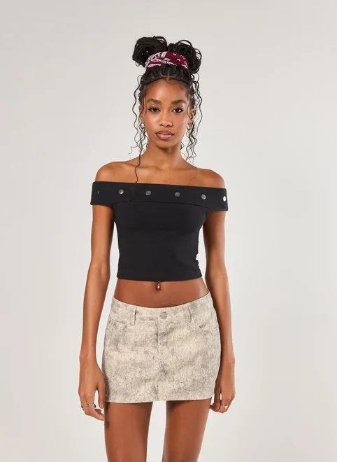 Saia Micro Cintura Baixa Sarja Estampada