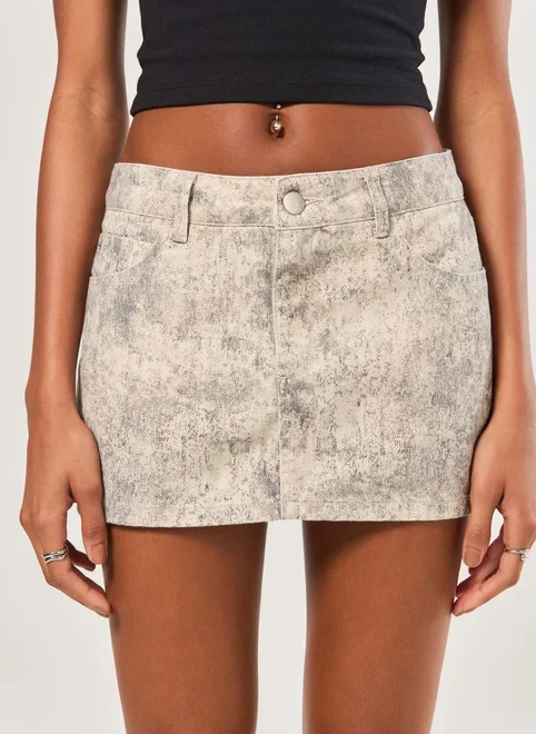 Saia Micro Cintura Baixa Sarja Estampada