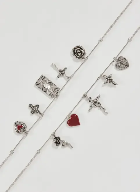 Conjunto 2 Colares Prateados Pingentes Cruz