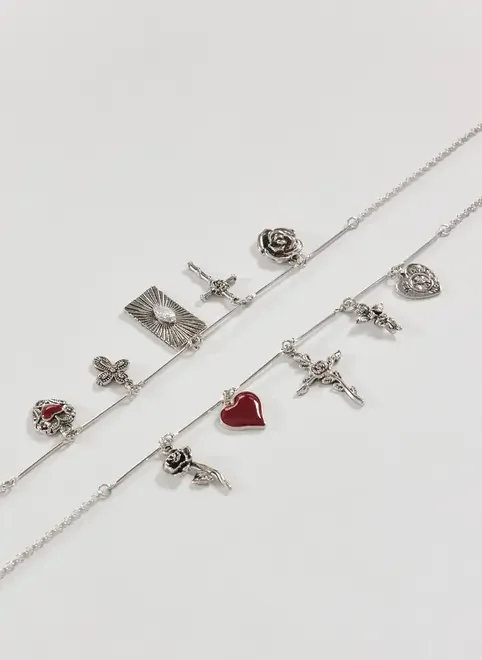 Conjunto 2 Colares Prateados Pingentes Cruz