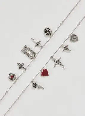 Conjunto 2 Colares Prateados Pingentes Cruz