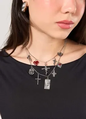 Conjunto 2 Colares Prateados Pingentes Cruz