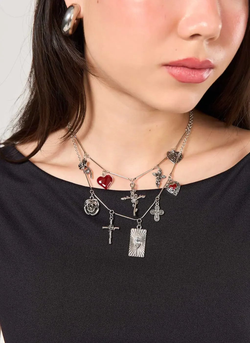 Conjunto 2 Colares Prateados Pingentes Cruz