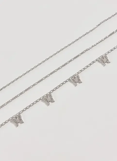 Belly Chain Prateada Borboletas