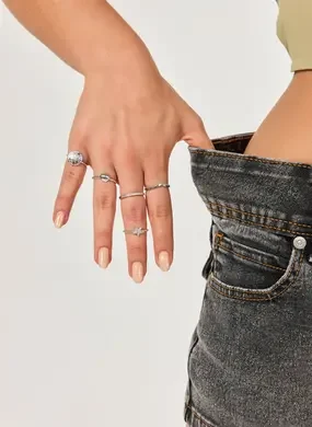 Conjunto 5 Anéis Prateados Summer