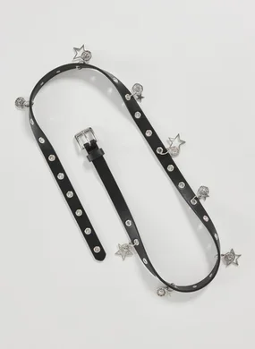 Cinto Poliuretano Preto Ilhoses Pingentes