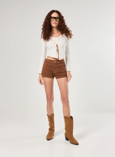 Short Micro Sarja Marrom