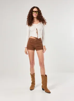 Short Micro Sarja Marrom