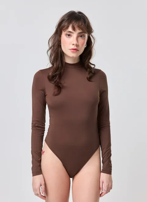 Body Poliamida Manga Longa Decote Costas