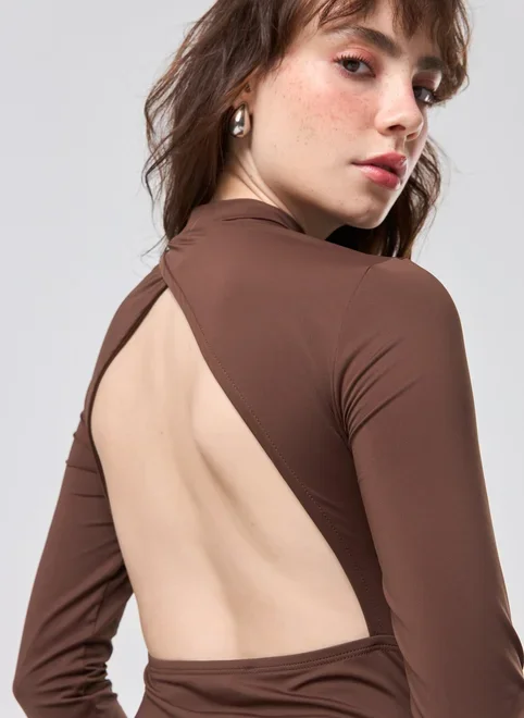 Body Poliamida Manga Longa Decote Costas