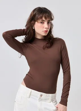 Body Poliamida Manga Longa Decote Costas