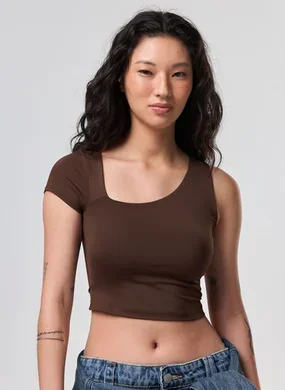 Cropped Poliamida Mangas Assimétricas