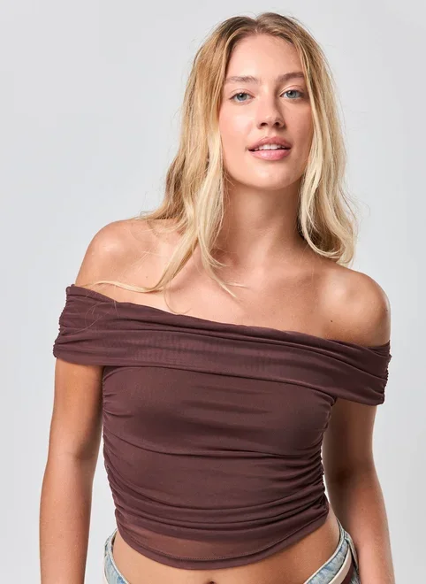 Blusa Ombro A Ombro Em Tule