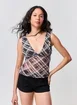 Blusa Tule Xadrez Decote V