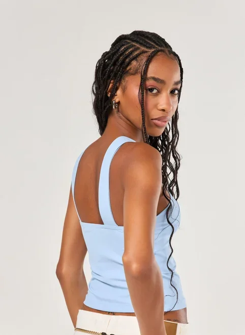 Cropped Azul Poliamida Decote Cruzado