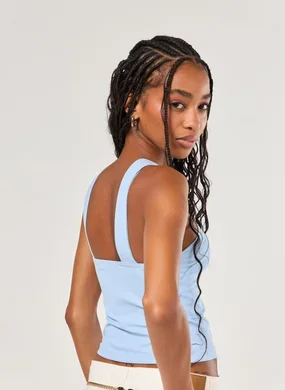 Cropped Azul Poliamida Decote Cruzado