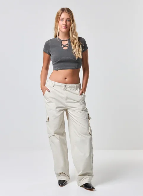 Blusa Cropped Lavada Corsetada