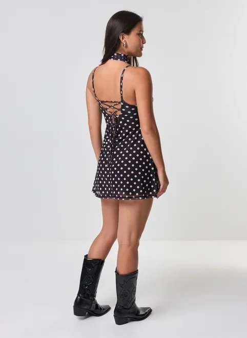 Vestido Curto Tule Poá Gravatinha