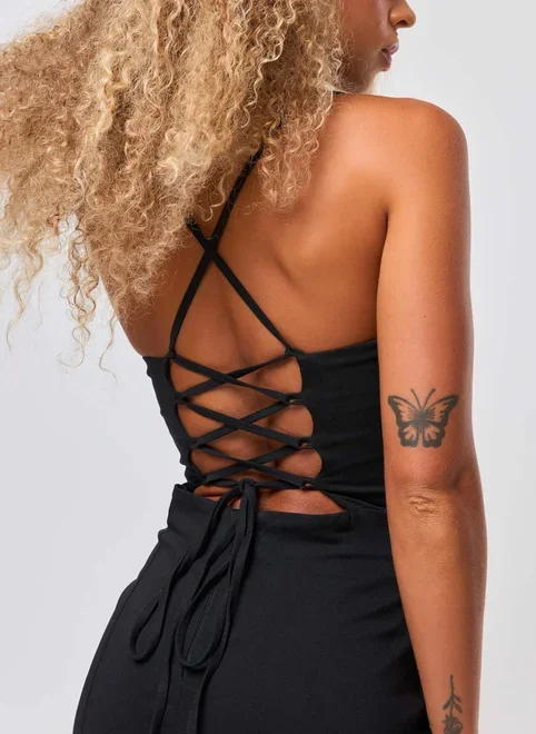 Vestido Bengaline Preto Amarração