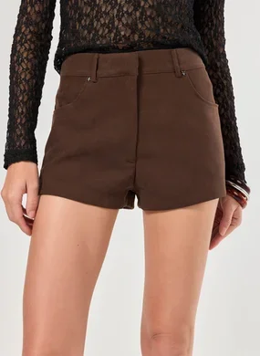 Short Micro Em Suede Marrom
