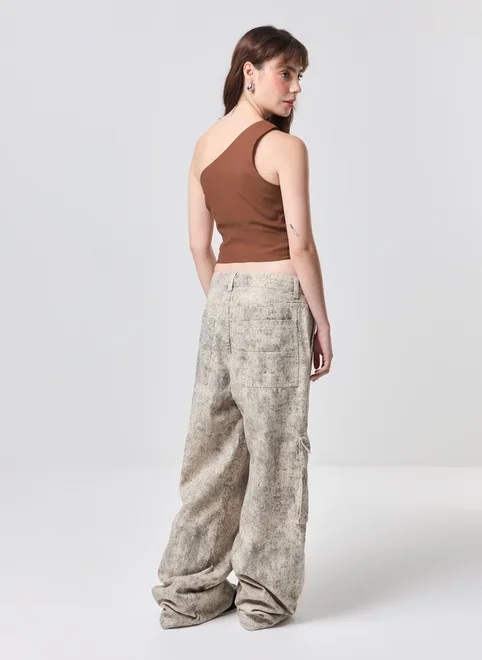 Blusa Ombro Único Marrom Aviamento