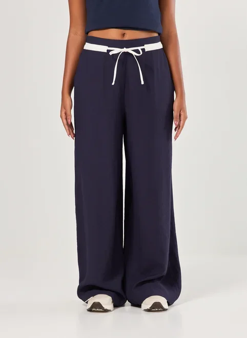 Calça Azul-Marinho Amarração Contrastante