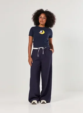 Calça Azul-Marinho Amarração Contrastante