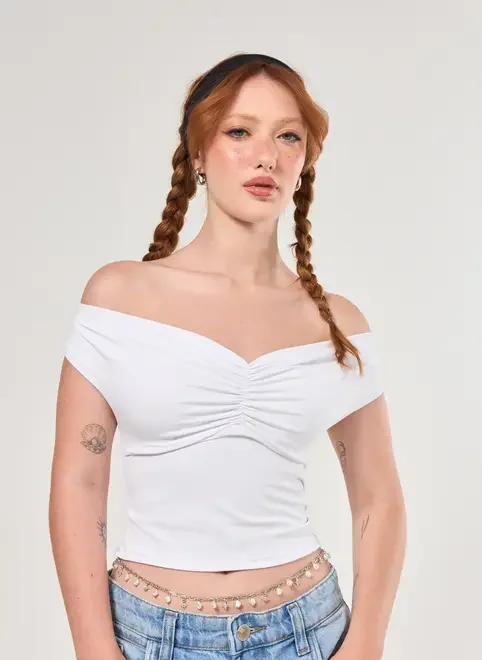 Blusa Poliamida Branca Ombro A Ombro