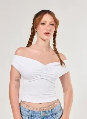 Blusa Poliamida Branca Ombro A Ombro