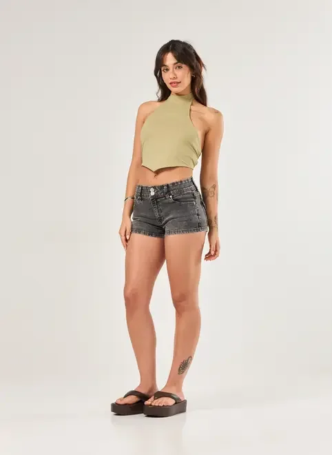 Micro Short Jeans Cinza Cintura Baixa