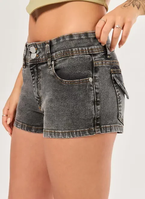 Micro Short Jeans Cinza Cintura Baixa