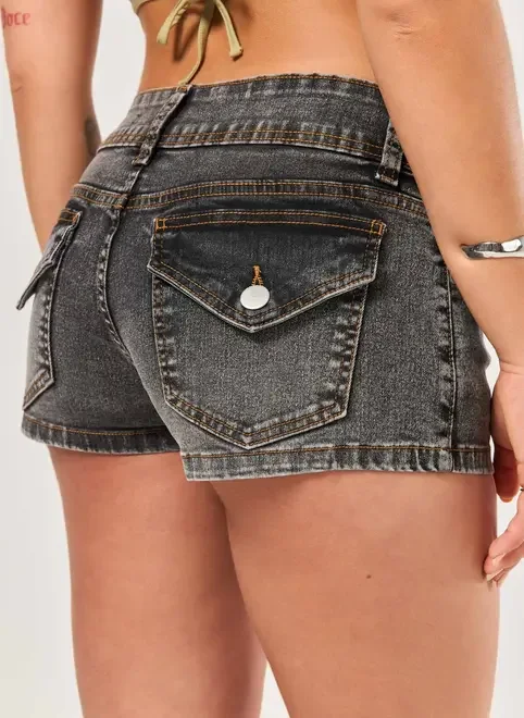 Micro Short Jeans Cinza Cintura Baixa