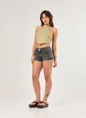 Micro Short Jeans Cinza Cintura Baixa