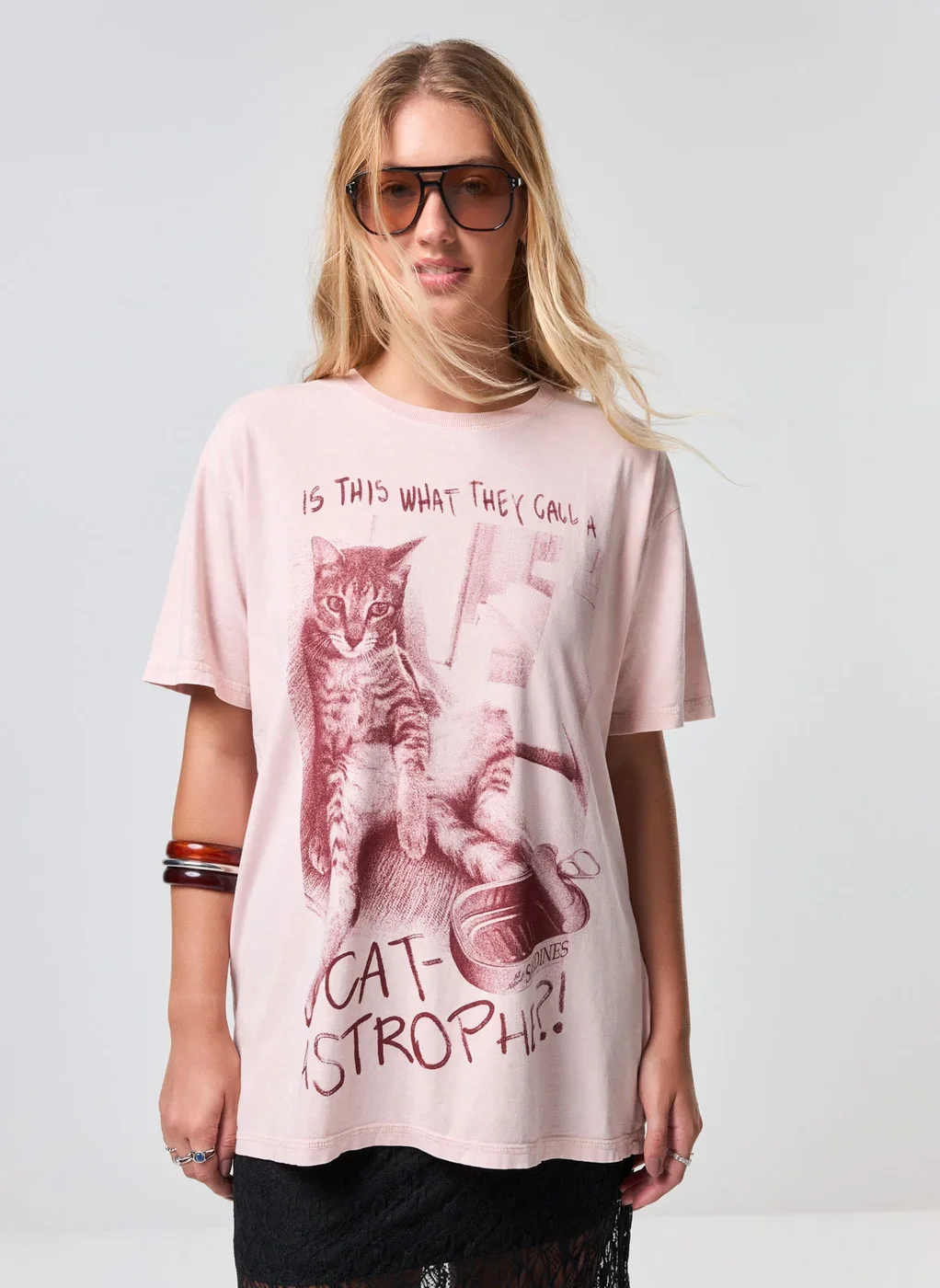 Camiseta Oversized Rosa Gato