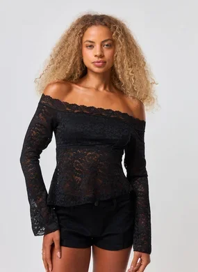 Blusa Manga Longa Ombro A Ombro Renda