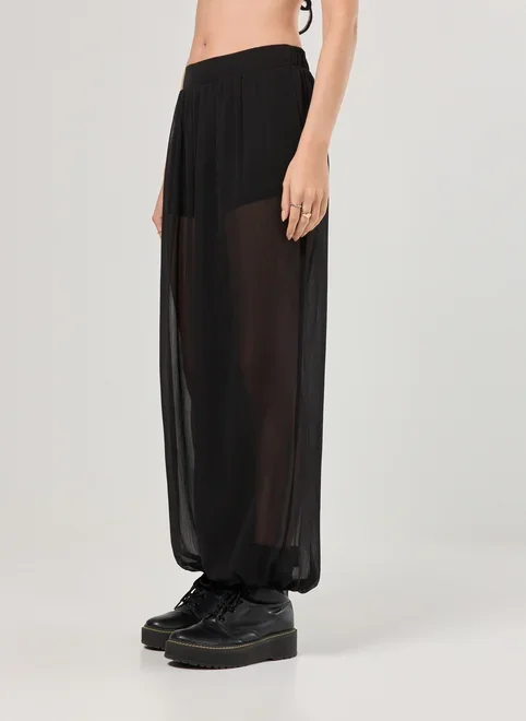 Calça Aladim Preta Em Chiffon